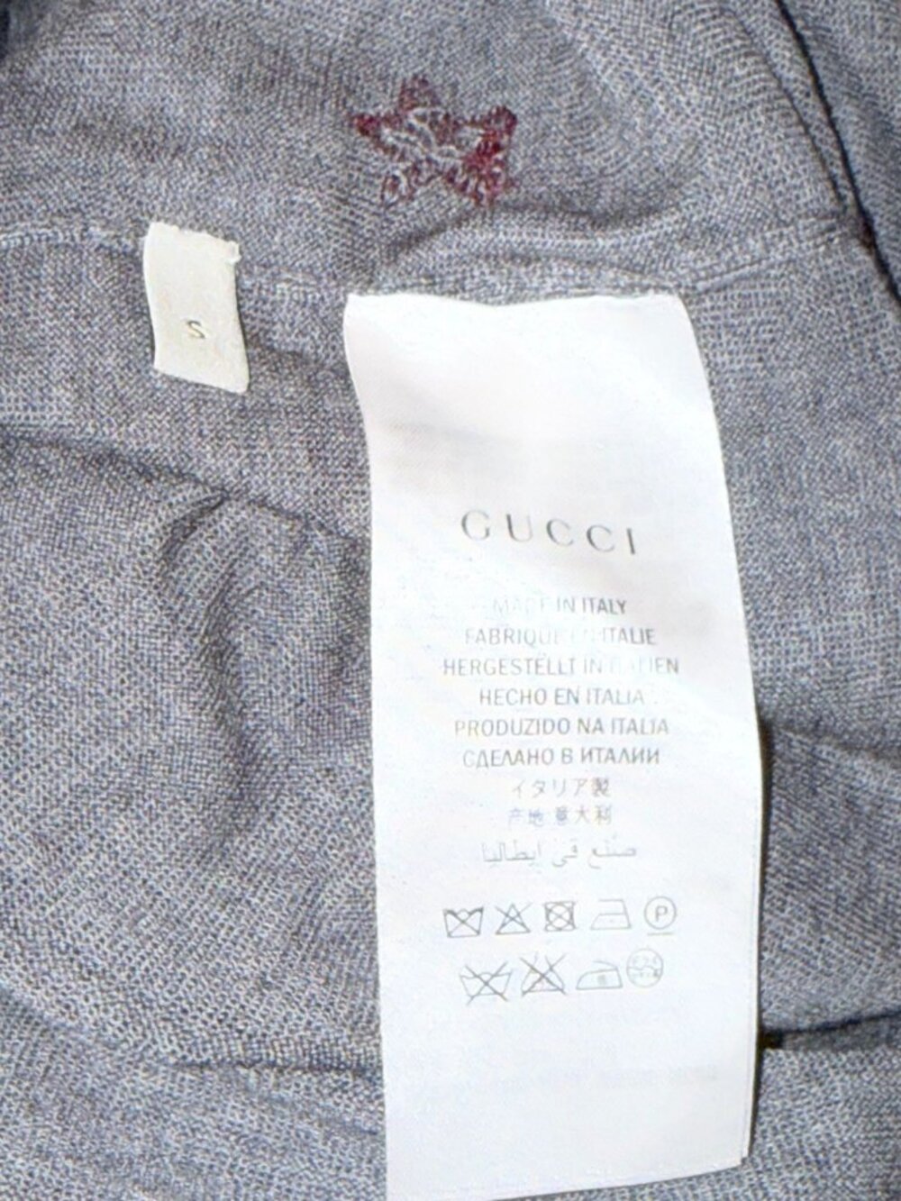 Gucci Gray Bee Embroidered V-Neck Wool Sweater, Small - Picture 4 of 5